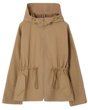 Burberry Cotton Blend Hooded Jacket - Natural