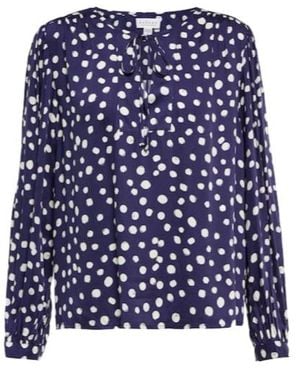 Velvet By Graham & Spencer Marlow Polka-Dot Satin Top - Blue