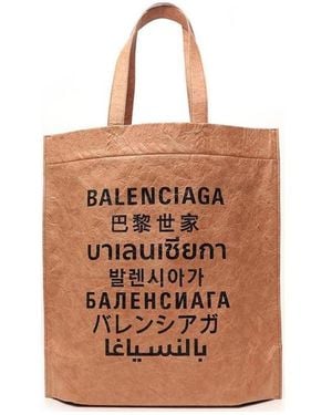 Balenciaga Languages Printed Medium Tote Bag - Brown