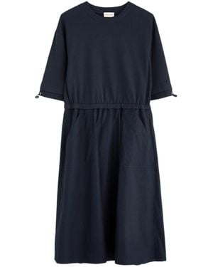 Moncler Abito Cotton And Woven Midi Dress - Blue