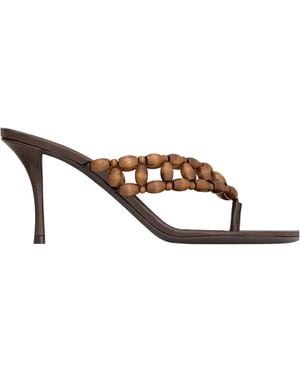 Saint Laurent Zina Wooden Beaded Sandals - Brown