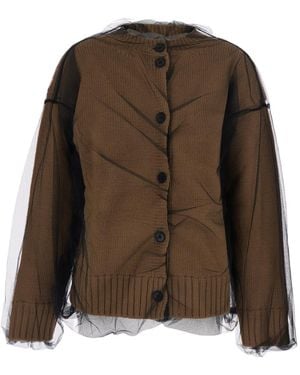 MSGM Sheer Layered Knitted Cardigan - Brown