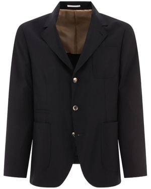 Brunello Cucinelli Single-Breasted Wool Blazer - Black