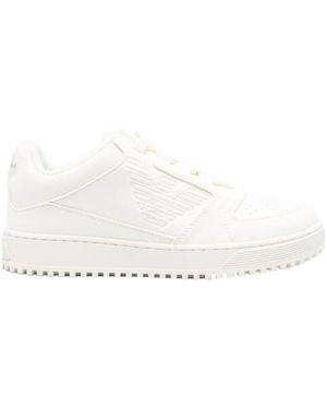 Emporio Armani Logo Debossed Lace-Up Trainers - White