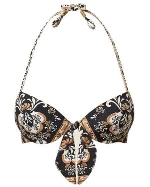 Twinset Push-Up Bikini Top With Print And Rhinestones - Metallic