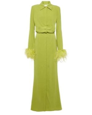 Roland Mouret Feather-Trimmed Crepe-Satin Shirt Dress - Green
