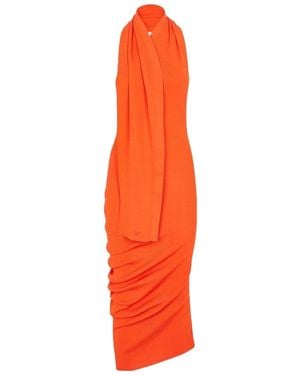 Fendi Asymmetric Draped Fitted Sleeveless Dress - Orange