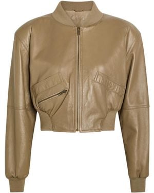 Chloé Sculpted Leather Cropped Bomber Jacket - Green