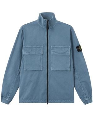 Stone Island Logo-Patch Zip-Up Shirt Jacket - Blue