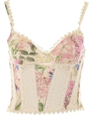 Charo Ruiz Ibiza Poppy Lace Trim Crop Top - Multicolour