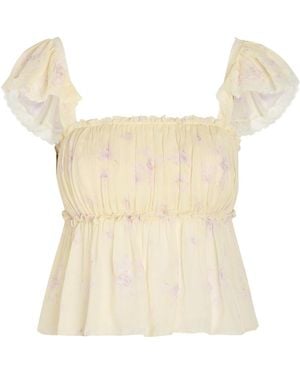 LoveShackFancy Floral Print Top - White