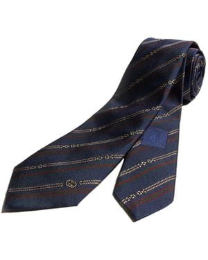 Gucci Interlocking G Horsebit Belt Silk Tie - Blue