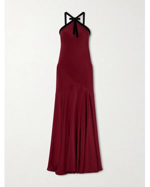 Rodarte Bow-Detailed Velvet-Trimmed Silk-Crepe Gown - Red