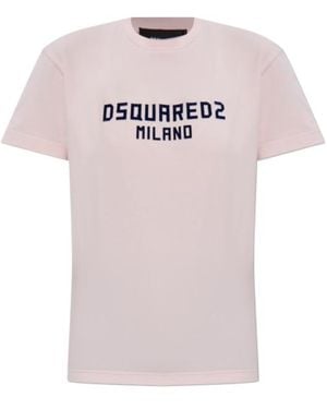 DSquared² Logo Printed Crewneck T-Shirt - Pink