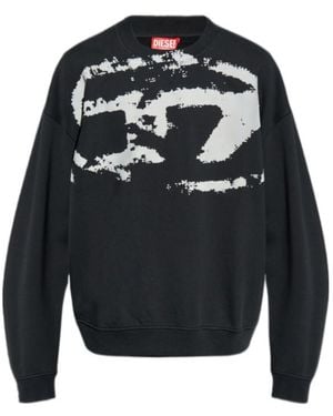 DIESEL S-Boxt-N5 Distressed Flocked Logo Sweatshirt - Grey