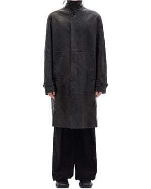 Ann Demeulemeester Leather Single-Breasted Coat - Black