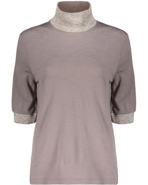 Herno Short-Sleeve Turtleneck Knitted Top - Brown