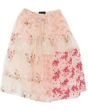 Simone Rocha Floral Print Patchwork Midi Skirt - Pink