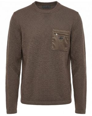 Prada Pocket-Detailed Crewneck Jumper - Brown