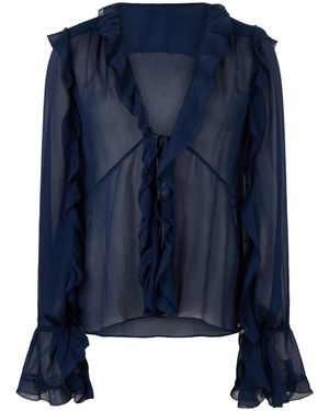 Alberta Ferretti Crepe Ruffle Shirt - Blue