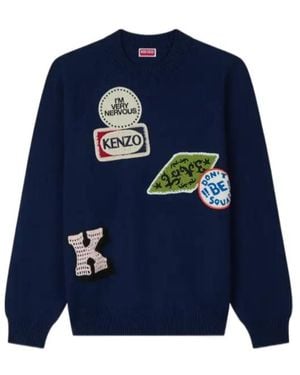 KENZO Embroidered Jumper With Badges - Blue