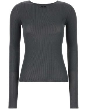 Miu Miu Logo-Patch Ribbed Top - Black