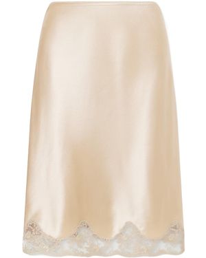 Saint Laurent Lace Trim Satin Skirt - Natural