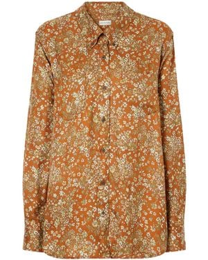 Dries Van Noten Floral-Jacquard Printed Satin Shirt - Brown