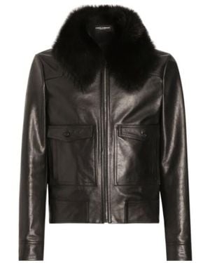 Dolce & Gabbana Fur-Collar Leather Jacket - Black
