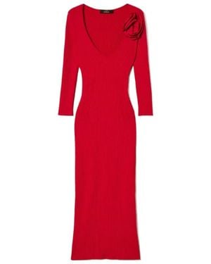 Twinset Floral-Appliqué Knitted Dress - Red