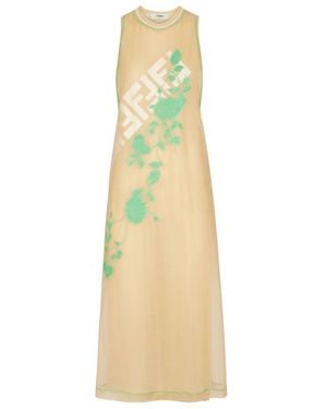 Fendi Floral Embroidered Sleeveless Dress - Metallic