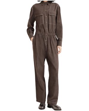 Brunello Cucinelli Cotton Denim Jumpsuit - Brown