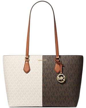 Michael Kors Sheila Large Two-Tone Signature Logo Tote Bag - Natural