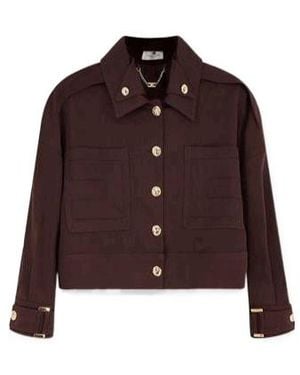 Elisabetta Franchi Gabardine Pea Coat - Brown