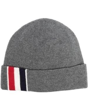 Thom Browne Stripe Detailed Knitted Beanie - Grey