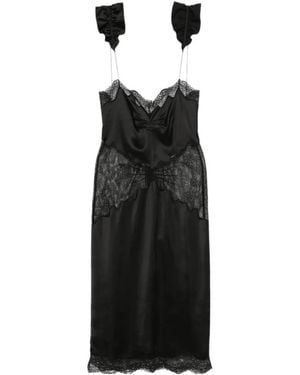 The Attico Lace-Trim Ruffled Midi Dress - Black