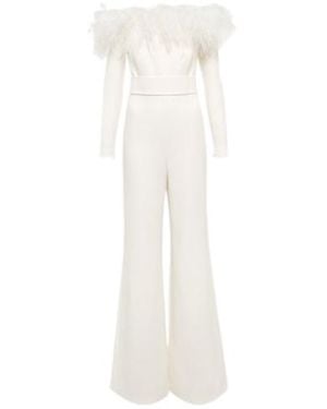 Safiyaa Feather-Trimmed Jumpsuit - White