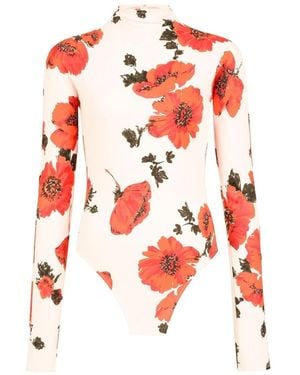 Alaïa Alaïa Secondskin Floral-Printed Long-Sleeved Bodysuit - Red