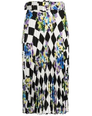 Off-White c/o Virgil Abloh Floral Check Print Pleated Midi Skirt - White