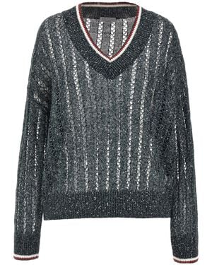 Brunello Cucinelli Openwork Knitted V-Neck Jumper - Black