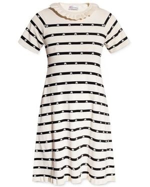 RED Valentino Logo Striped Dress - White