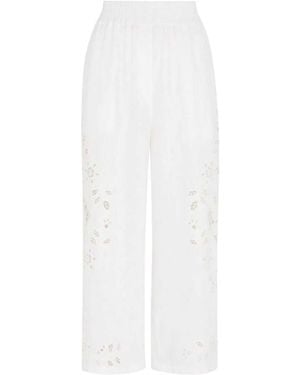 Dolce & Gabbana Embroidered Wide Leg Poplin Pants - White