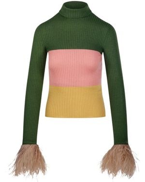 La DoubleJ La Doublej High Kick Feather-Cuff Knitted Top - Green