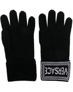 Versace Intarsia-Logo Virgin-Wool Gloves - Black