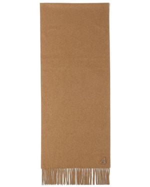 Prada Triangle Logo Plaque Fringed Scarf - Natural