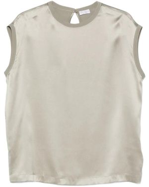 Brunello Cucinelli Monili Satin Top - Natural