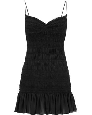 Saint Laurent Silk Smocked Mini Dress - Black