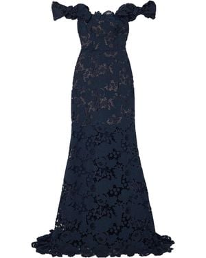 Oscar de la Renta Mixed Botanical Guipure-Lace Maxi Dress - Blue