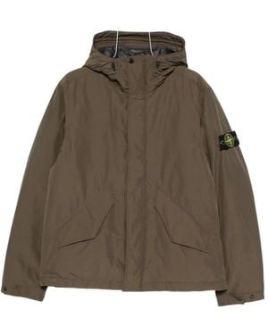 Stone Island Hooded Logo-Patch Jacket - Green