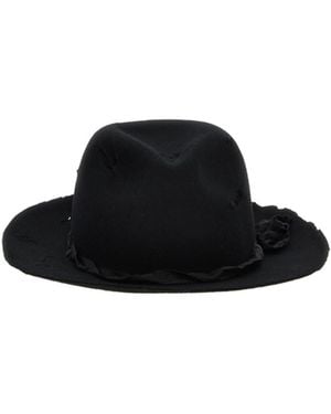Yohji Yamamoto Distressed Narrow Brim Hat - Black